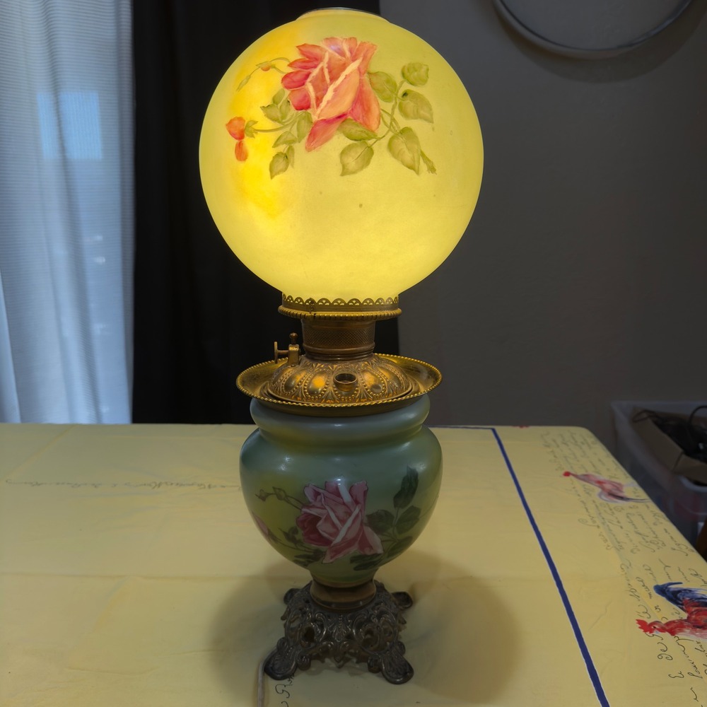 VTG Patti Smith Signed 1989 Hand Painted GWTW Double Globe Electrified Oil Lamp - Picture 2 of 16